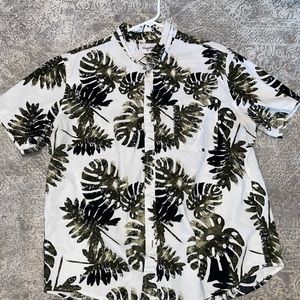 White and Green leaves Button Down shirt